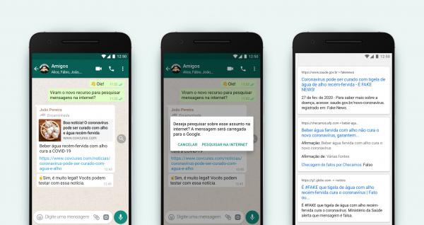 No combate às fake news, WhatsApp libera recurso para pesquisa de mensagens no Google