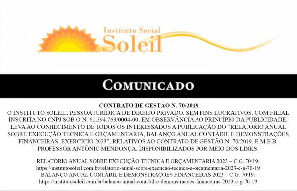 RELATÓRIO ANUAL SOBRE EXECUÇÃO TÉCNICA E ORÇAMENTÁRIA 2023 – C.G. 70/19: