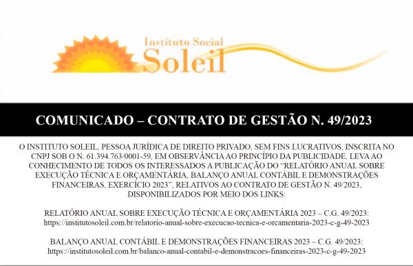 COMUNICADO – CONTRATO DE GESTÃO N. 49/2023