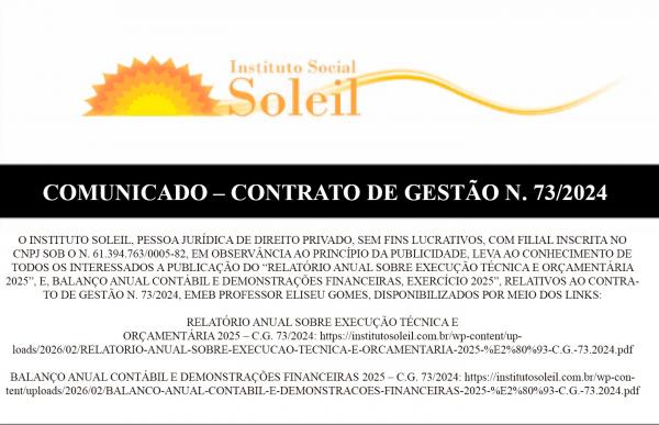 COMUNICADO – CONTRATO DE GESTÃO N. 73/2024