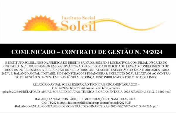 COMUNICADO – CONTRATO DE GESTÃO N. 74/2024