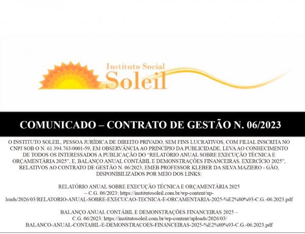 COMUNICADO – CONTRATO DE GESTÃO N. 06/2023