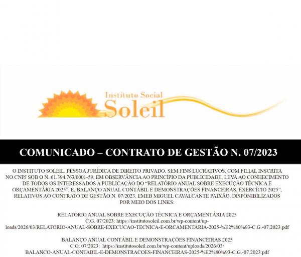 COMUNICADO – CONTRATO DE GESTÃO N. 07/2023