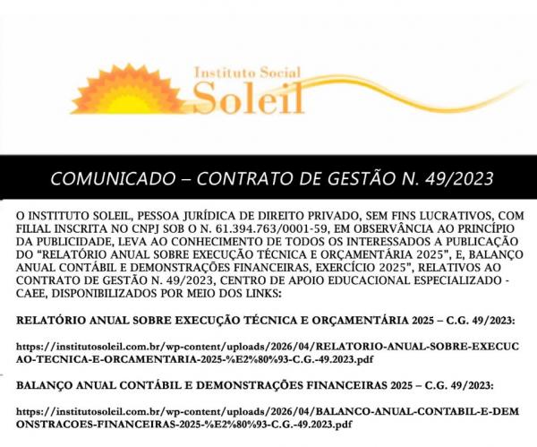  COMUNICADO – CONTRATO DE GESTÃO N. 49/2023