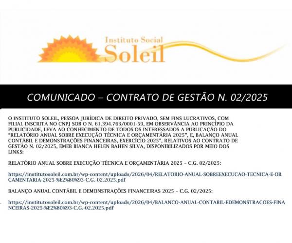 COMUNICADO – CONTRATO DE GESTÃO N. 02/2025