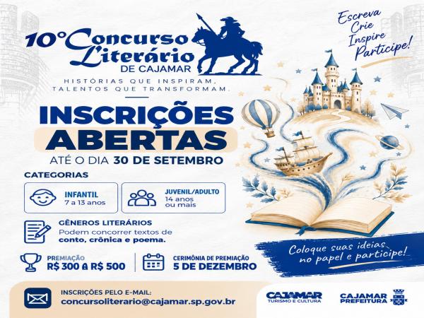 CONCURSO LITERÁRIO DE CAJAMAR ESTÁ COM INSCRIÇÕES ABERTAS!